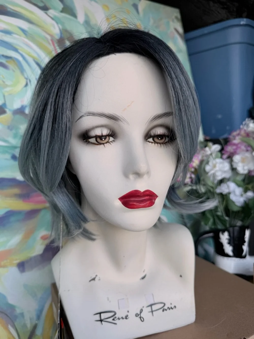 Short Layered Bob Wig in Ash Blue-Gray - Picture 1 of 10